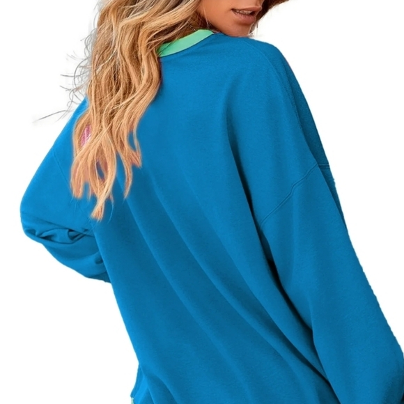 Oversized Blue Colorblock Sweatshirt NWT - Picture 7 of 8